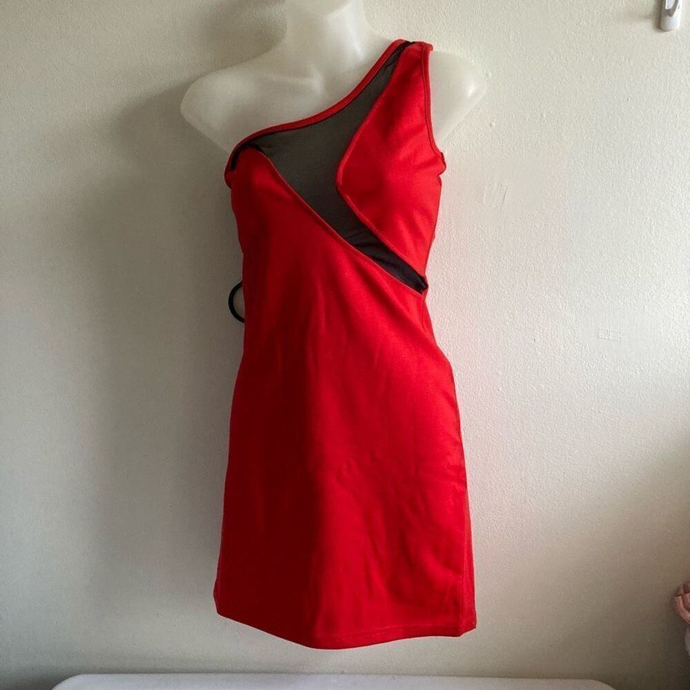 Sugar & spice one shoulder dress with black netting nwot large